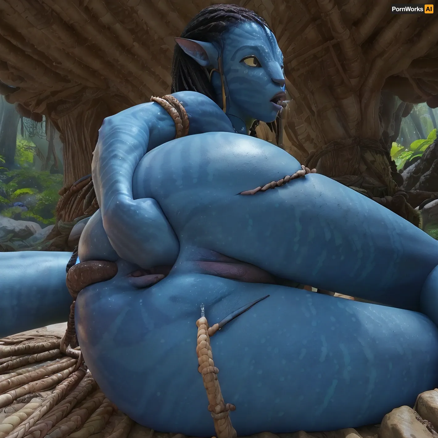 Avatar" zeigt eine Szene, in der der Protagonist Kiri von einem AI-generierten Avatar ihres Liebhabers Neytiri gefreut wird. Der AI-generierte Avatar ist in der Lage, die Bewegungen und Ausdrücke zu replizieren, als ob es im realen Leben passiert
