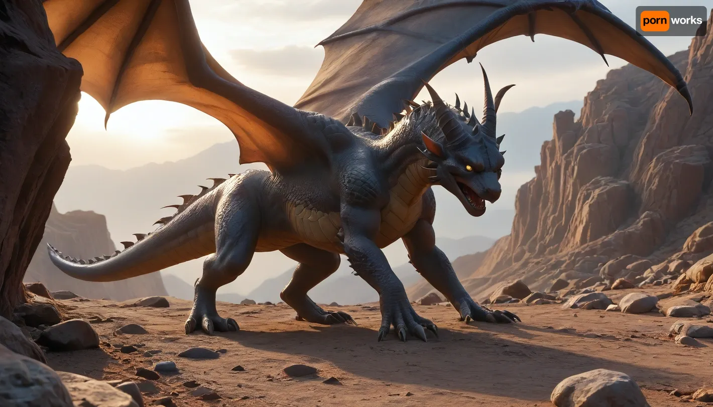 a woman stands in front of him chained to a rock, beautiful woman who was sacrificed to dragon, dark fantasy style, horor, rocks, evening, a huge black dragon with huge wings, the dragon is three times larger than the girl, dragon from the mouth spews flame, <lora:fantasy_toga_sdxl_v2.3:.5>, guild, wars, <lora:guild_wars_xl_v5:.5>