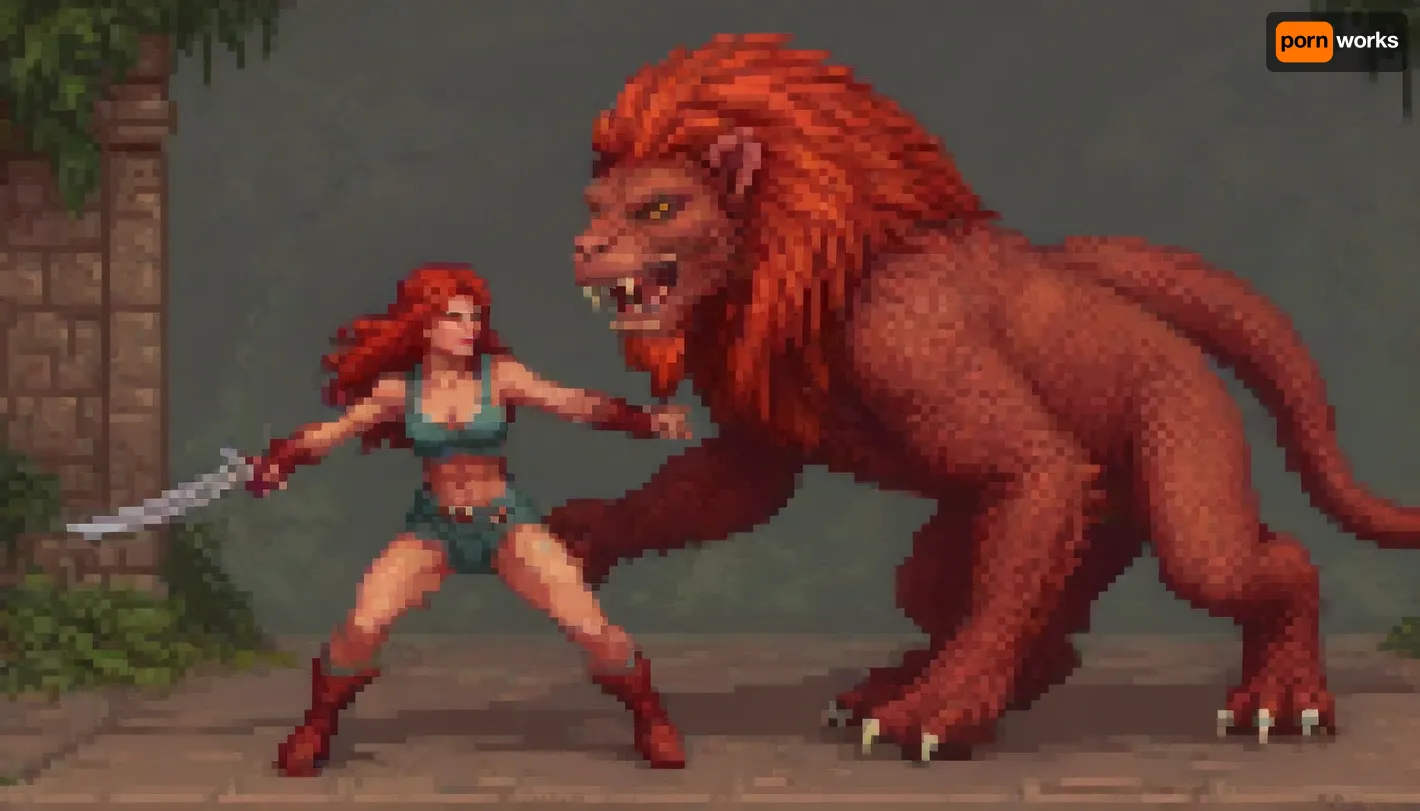 pixelart of a beautiful Persian Huntress battling a mythical manticore, (boss fight), style of side scroller game, style of SNES Metroid game, (human, Persian Huntress, protagonist:1.4), (Manticore:1.8), <lora:pixel-art-xl-v1.1:1.4>, ral-mythcr, <lora:ral-mythcr-sdxl:.4>