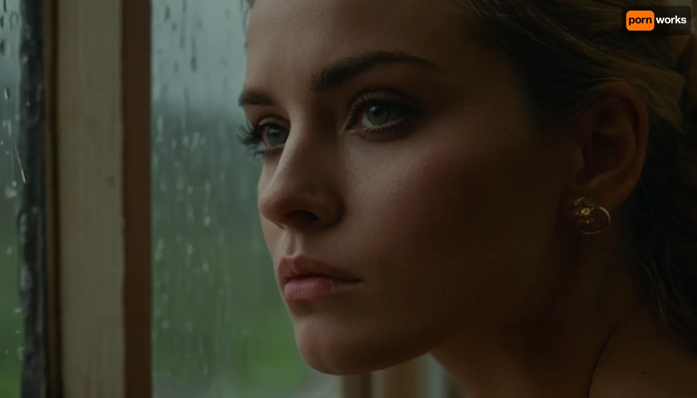 (profile portrait:1.1), (beautiful woman's face:1.3), (looking out of a, (rainy window:1.5)), (melancholy expression, pensive expression, introspection:1.4), (intense eye detail:1.4), (intricate eye details:1.4), (vivid eyes:1.5), (vibrant eyes:1.5), (beautiful long eyelashes:1.3), (detailed eyeliner:1.2), (dramatic lighting:1.4), (cinematic lighting:1.4), (short ash blond hair with dark roots:1.3), loose strands of hair, swept back hair style, (cool muted color palette:1.3), (sense of melancholy and introspection:1.5), (soft smooth skin tones:1.2), (shallow depth of field:1.5), (blurred background:1.2), professional color grading, (detailed skin:1.3), (detailed hair:1.3), (detailed eye:1.4), (limbal ring:1.4), (natural skin texture:1.3), (natural hair texture:1.3), (natural eye texture:1.3), vellus hairs, ziprealism