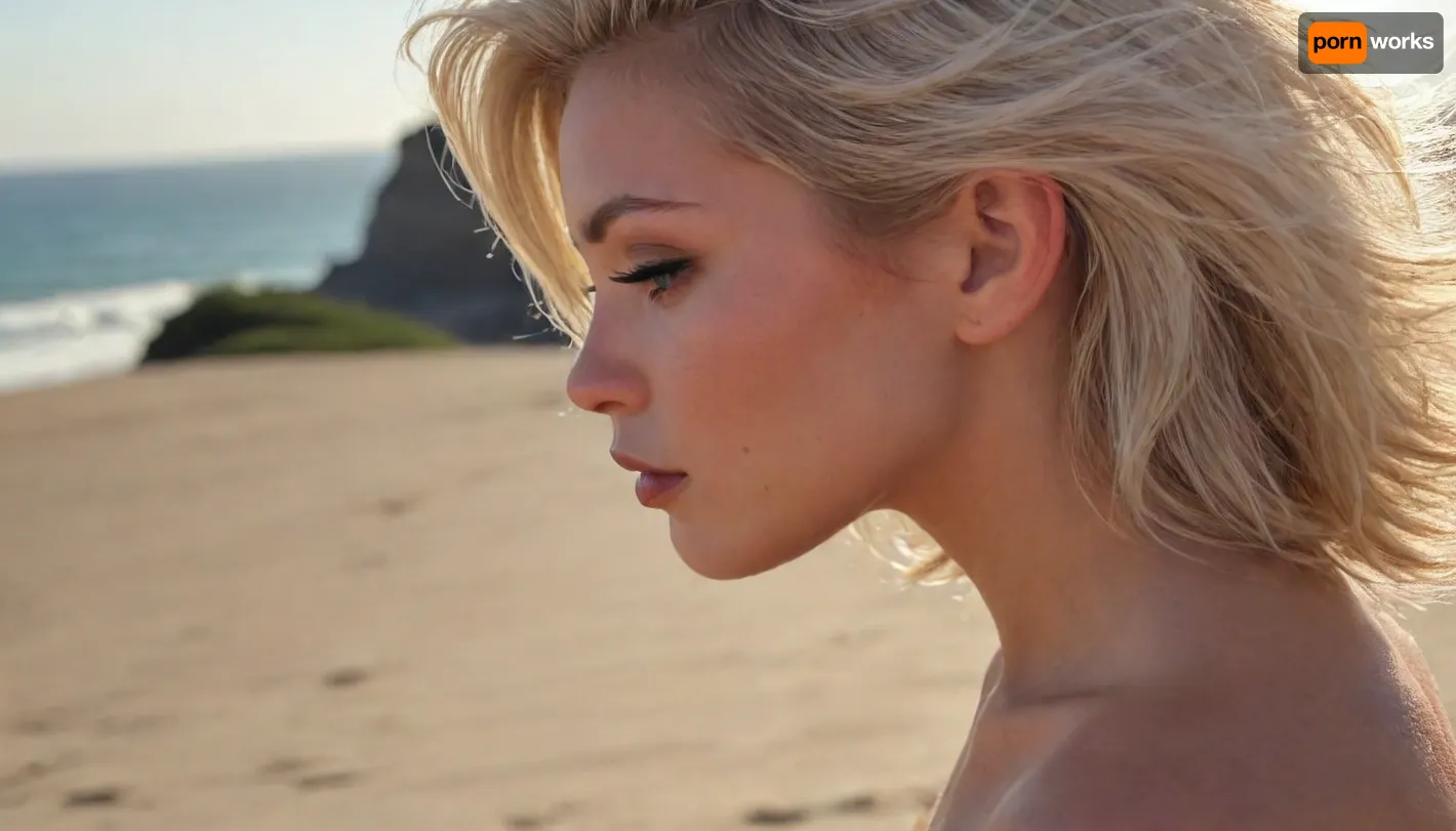 (masterpiece:1.2), (best quality:1.2), (ultra detailed:1.1), (8k, 4k, uhd, highres:1.1), (adorable girlfriend:1.3), (short cut silver blond hair, asymmetric swept back hair style, voluminous textured waves, loose strands of hair, windblown hair:1.2), (topless sunbathing on beach, facing ocean, serene expression, contented:1.1), (admiring the view, squinting into sunlight, silhouette in profile:1.5), view from side, side view, strong direct sunlight, (natural breasts, soft breasts, pale breasts), (shallow depth of field:1.1), (bokeh:1.1), Canon EOS R5, EF 50mm f/1.2L USM, medium shot, (scenic landscape panorama:1.2), cinematic lighting, vibrant colors, realistic skin texture, (intricate details:1.1), (photorealistic:1.2), no blur, sharp focus, (rule of thirds, excellent composition:1.4), (natural skin texture, natural hair texture:1.1), (youthful appearance:1.1), ziprealism, igbaddie, <lora:igbaddie-XL:.8>