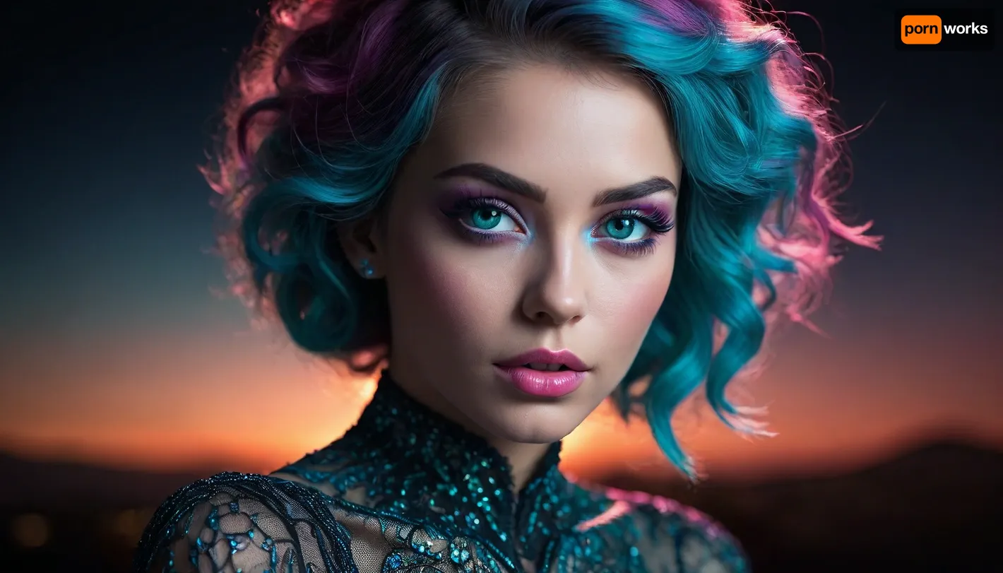 dark energy, intricate design, dark background, predominant pink tones, one woman silhouette, blacklight illumination, spot colors, very aesthetic, vibrant cyan hues. She has a pretty coquettish faded face, elaborate hairstyle, small breasts, detailed crystal eyes, light glowing irises, heartshaped lips, lip gloss, aroused skin, she exhales, dramatic sunset, long shadows, dreamy mood, detailed photo, photorealistic photo, realistic pretty women photo, night vision, soft fokus, parallax, overexposure. #©KITTYART



































#©KITTYART