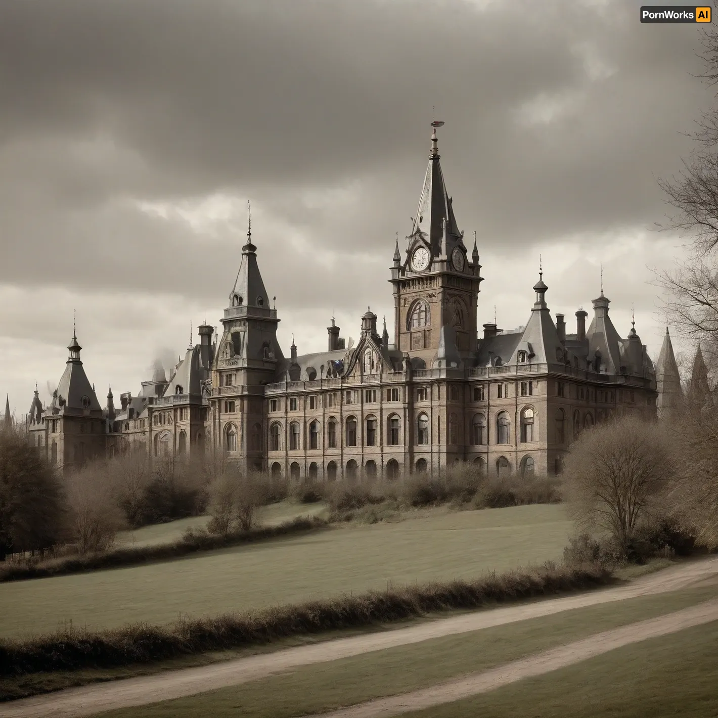 ((19th century vintage Victorian photography:1.7), Victorian entourage, tintype, dry plate, grainy, real, (facing camera:1.2)), the building of Gringotts Wizarding Bank from Harry Potter books series, period-accurate photo, (view from long distance, view from afar:1.5)