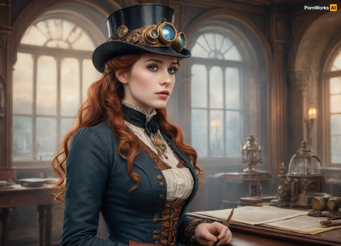 cinematic, steampunk watercolor, pencils, Victorian era 19th century, steampunk, liminal space, watercolor pencils