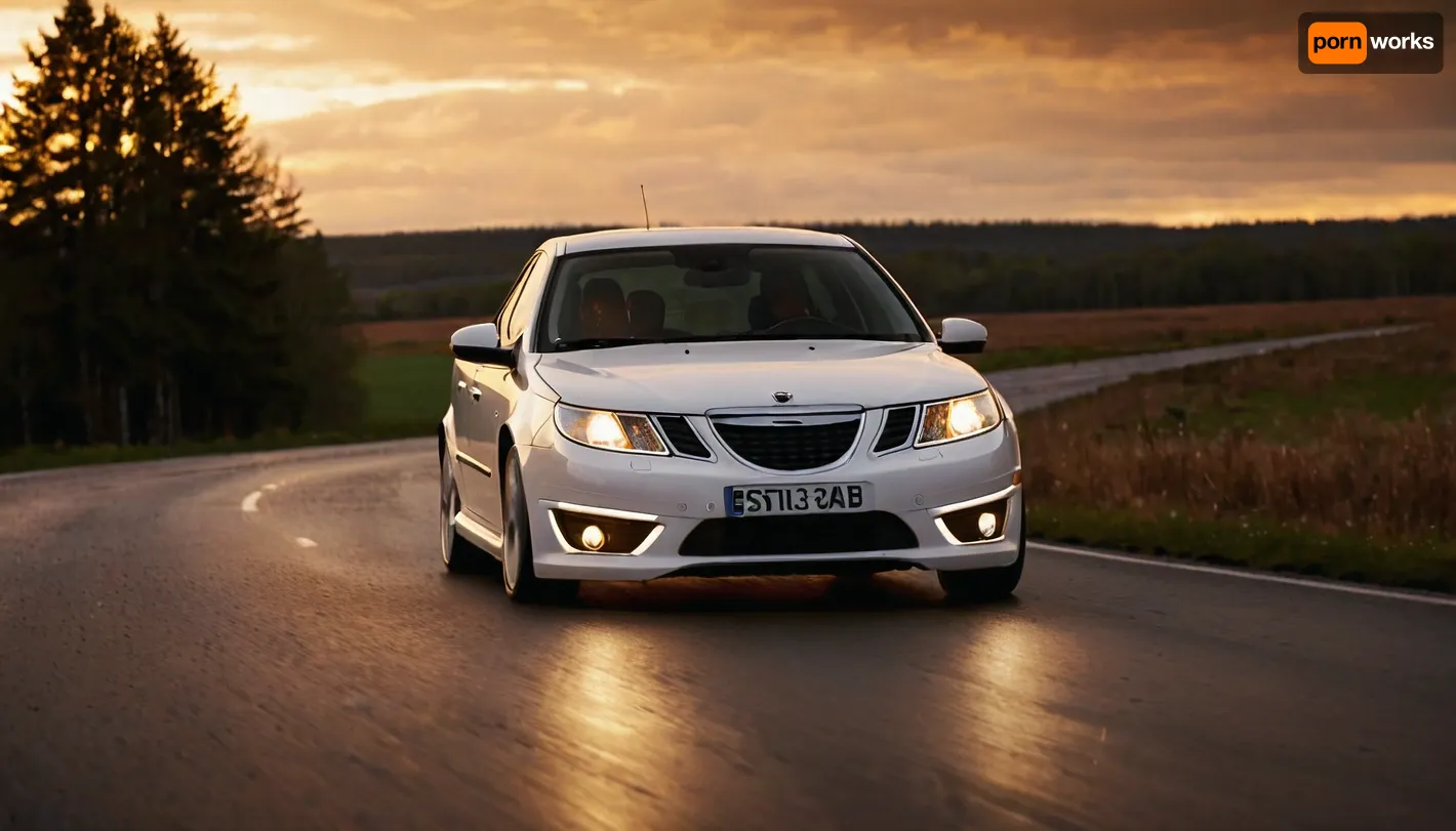white saab 9-3 car, drifting