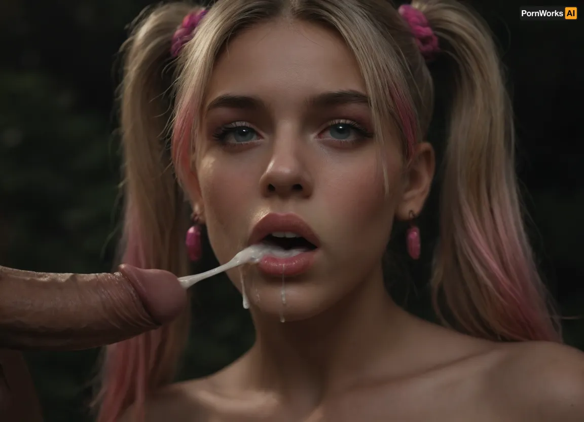 Close up of tits, huge round tits, huge perky tits, huge firm tits, tits are covered in excessive cum, Juliet Starling, blonde pigtails with pink highlights at the ends, mouth open, oral creampie, outdoors at night, <lora:dark:.8>, <lora:SDXLHighDetail_v6-000005:.8>