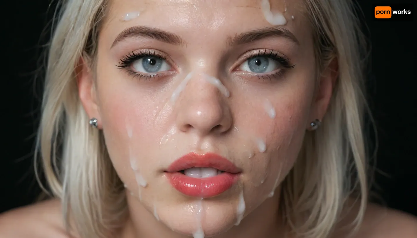 (Macro photo), (extreme close up:1.2), front view, Photorealistic, high resolution, professional photography, close-up of lips, zoom in on lips, red lipstick, short smooth blonde bobcut hair, topless, cum dripping from chin, tongue sticking out, black background., (Cum details), realistic cum, Prominent cum, (white cum:1.7), cum on, (Cum flows:1.2), (cum on body:1.3), cum on head, (cum on face:1.3), bukkake, ((body covered with semen)), cum, face, Face covered in cum, (A lot of cum:1.5), <lora:JustCum:.9>, <lora:cum_in_eye_deepmind:.9>