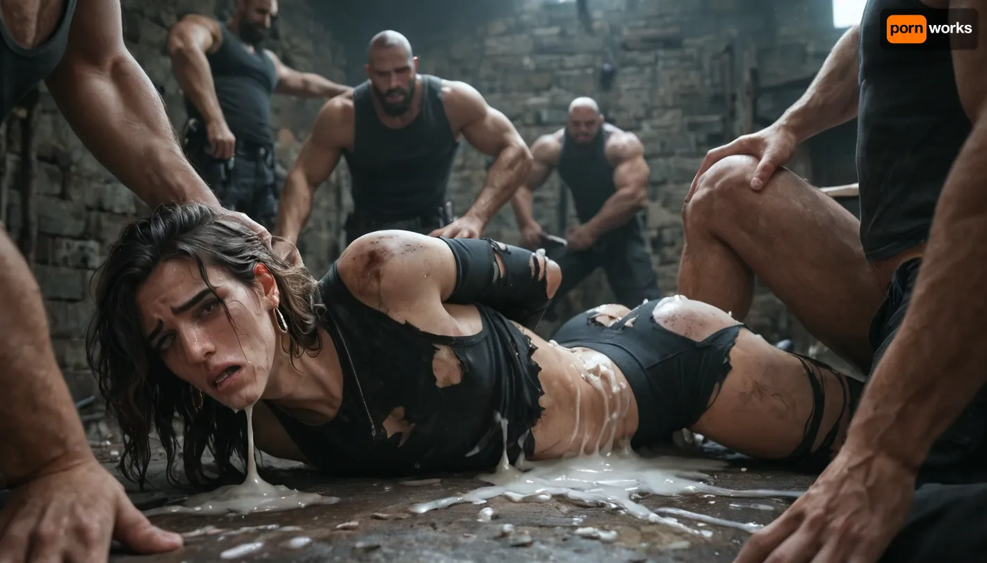 Femboy, gang rape, forced penetration, excessive cum, exhausted, ripped clothes, (male clothes), male face, male haircut, man on man, dirty cellar
Arms roped behind his back Male body, (athletic), helpless. Male on male, hatefuck, gay