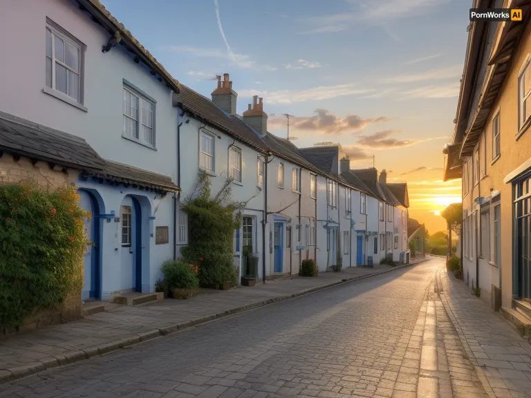 sunrise in medieva english town street