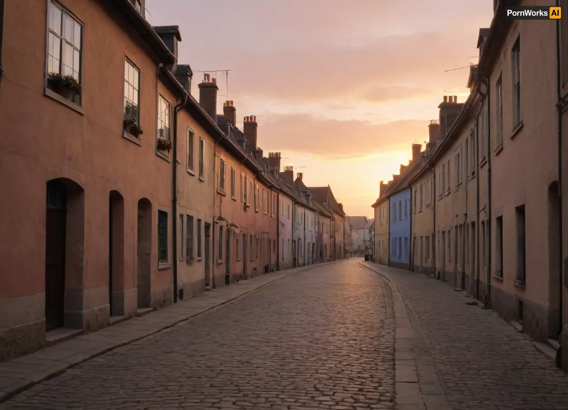 sunrise in medieva english town street
