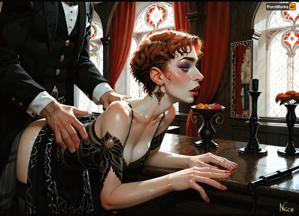 incase style, Art Nouveau style, beautiful aristocrat women doggystyle fuck, ((dark pixie hair)), (makeup), incase, <lora:287175_training_data:.8>, n0uv34u, style, <lora:nouveau1:.8>