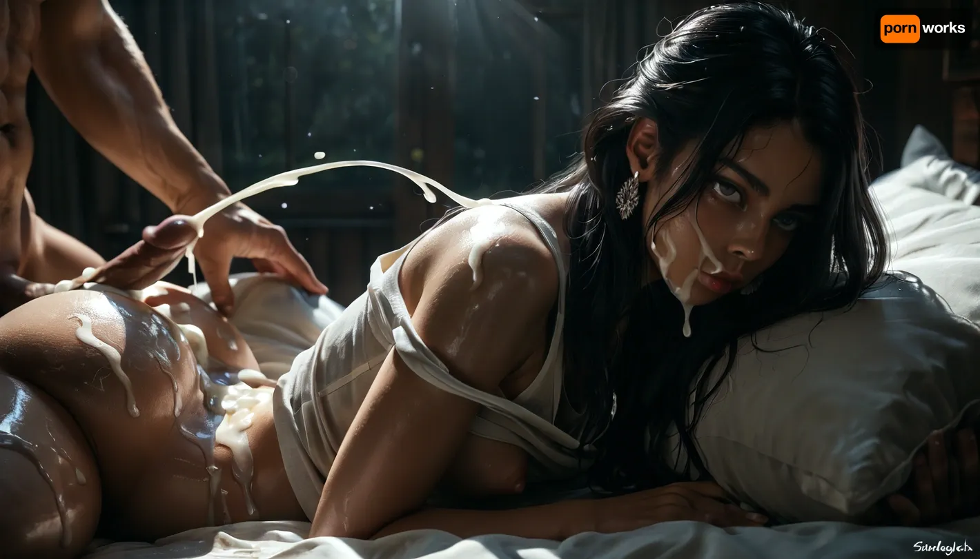 Rating_explicit, ethereal fantasy photography, (score_9, score_8_up, sharp focus, masterpiece, perfect eyes), young face, (young adult:1.5), (young:1.5), high resolution, perfect limbs, anatomically accurate, Super realistic, perfect lighting, (best shadow), 8K, UHD, clear image, (best lighting), highest quality, ultra-detailed images, Japanese, Incredibly beautiful girl naked, (black hair), long hair, realistic Japanese face, (Japanese girl Naked), cute face, (grey eyes), skinny, (white skin), ((glossy skin)), (((Curvy))), (((huge hip, thicc thighs))), ((small_breasts)), flat, chested, big waist, (Shapely body), wide hips, perfect skin, perfect face, seductive pose, (her face and expression showing a mix of submission and ecstasy and exhaustion), big round athletic ass, ((half open eyes)), (lustful face), luscious sensual lips, natural beauty, eternal beauty, (Serious face), laying on a bed bed while a man standing next to the bed is cumming all over her, night time, she is laying in bed, she is wearing a loose tank top and, one breast exposed, girly bedroom and pink aesthetics, pillows, the man has no pants on, erect penis, erect nipples, Pokie puffy large dark pink nipples, white male, male in front of female, large erect penis, the penis is very close to her face, excessive Cum on her cheeks, her face wet with Cum, excessive Cum on her pink lips. excessive Cum on her hair, excessive cum is dripping from face down her body, faceless male, huge cumshot, Object, gd, erection, sex, toy, penis, Side profile close-up, Legacy lighting, bright 1-alpha .5>, long silky raven black hair hides her face in shadow. Minimalistic dark chiaroscuro lighting and creates a dramatic effect. The overall mood of the image is sensual and seductive, with hints of anticipation and desire, (black background, chiaroscuro lighting:.5), ZipRealism, ​Moody, mysterious, magical, shallow depth of field, Shot from Stanley Kubrick movie, shot on Kodak filmodak Portra 400, vintage photography, lora, quality, SDXL_BetterFaces-LoRA_v1, .5>, <lora:reallora1:.5>, <lora:Oxygen girl_SDXL1.0:.5>, <lora:MJ52:.8>, <lora:BUT_SDXL_SHS:.8>, <lora:dark:.8>