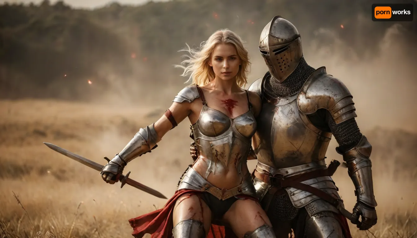 La victoire d'or : le crépuscule d'un champ de bataille - passion au milieu du chaos

- Oui.

À la fin de l'après-midi d'été, baigné de rayons de soleil dorés, un chevalier blond mince, à poitrine plate et sexy se tient victorieux au milieu des restes d'un champ de bataille brutal. Son armure est brisée et déchirée, son corps couvert de sang et de sueur. Dans un moment de passion, elle s'engage dans une rencontre sexuelle vigoureuse avec un chevalier fier, leur corps entrelacé dans le chaos. La scène se déplace vers différentes positions sexuelles, le champ de bataille détaillé s'estompant dans le flou. Avec des visages parfaits, des mains parfaites, ils célèbrent leur victoire à travers des moments intimes, culminant dans un point culminant qui fait écho à leur triomphe. L'accent reste mis sur le couple, toute l'image conçue pour créer une atmosphère dramatique contrastée par la brutalité de la bataille.