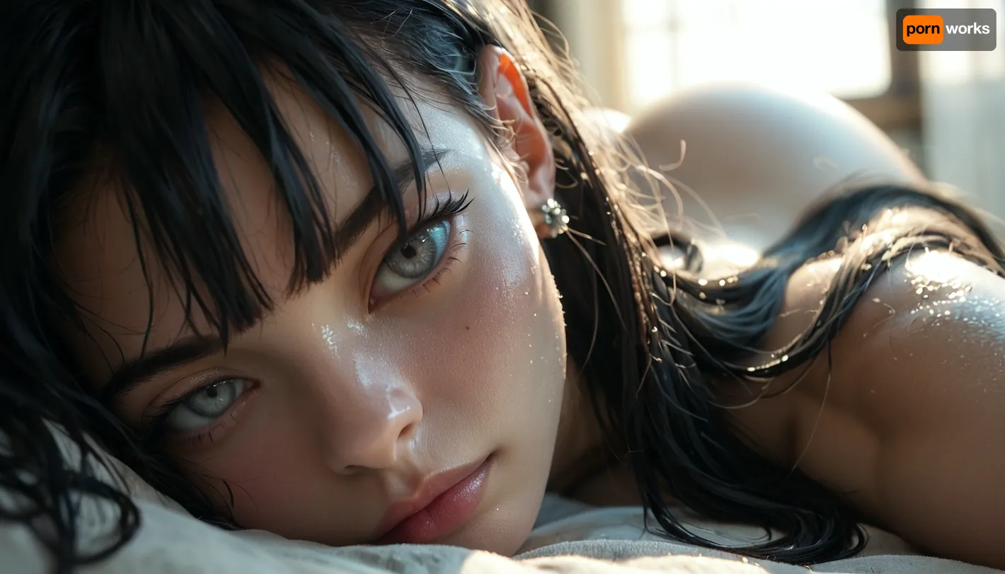 Rating_explicit, ethereal fantasy photography, (score_9, score_8_up, sharp focus, masterpiece, perfect eyes), young face, (young adult:1.5), (young:1.5), high resolution, perfect limbs, anatomically accurate, Super realistic, perfect lighting, (best shadow), 8K, UHD, clear image, (best lighting), highest quality, ultra-detailed images, Japanese, Incredibly beautiful girl naked, (bangs messy long black hair), (very long hair), realistic Japanese face, (Japanese girl Naked), cute face, (grey eyes), skinny, (white skin), (glossy skin), (((thick))), ((round ass, thick waist)), (massive ass:1.1), ((small_breasts)), flat, chested, big waist, (Shapely body), wide hips, perfect skin, perfect face, seductive pose, (her face and expression showing a mix of submission and ecstasy and exhaustion), ((half open eyes)), (lustful face), luscious sensual lips, natural beauty, eternal beauty, lying sleeping, legs spread, arms at sides of body, detailed beige skin tone, round E size tits, alone, earrings, jewelry, front view, facing forward, close-up, Legacy lighting, bright 1-alpha .5>, long silky raven black hair hides her face in shadow. Minimalistic dark chiaroscuro lighting and creates a dramatic effect. The overall mood of the image is sensual and seductive, with hints of anticipation and desire, ZipRealism, ​Moody, mysterious, magical, shallow depth of field, Shot from Stanley Kubrick movie, shot on Kodak filmodak Portra 400, vintage photography, lora, quality, SDXL_BetterFaces-LoRA_v1, .5>, <lora:lora-sdxl-perfect-eyes:.8>, <lora:reallora1:.5>, <lora:Oxygen girl_SDXL1.0:.5>, <lora:MJ52:.8>, <lora:BUT_SDXL_SHS:.8>