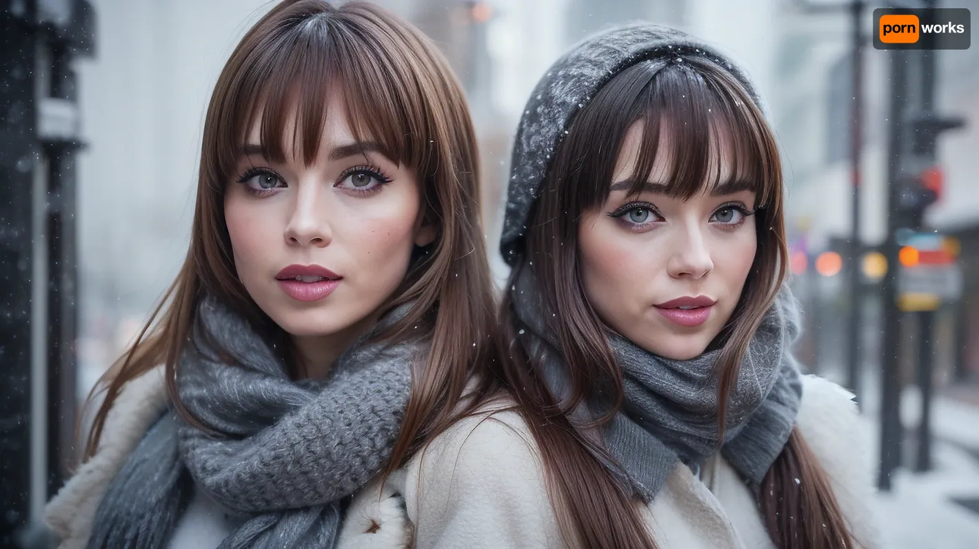 professional portrait photograph of, sultry flirty look, gorgeous symmetrical face, cute natural makeup, ((standing outside in snowy city street)), stunning modern urban environment, ultra realistic, concept art, elegant, highly detailed, intricate, sharp focus, depth of field, f/1. 8, 50mm, upper body, ((bangs)), (((professionally color graded))), bright soft diffused light, (volumetric fog), trending on instagram, hdr 4k, 8k, <lora:xelor_AespaWinter_free:.5>