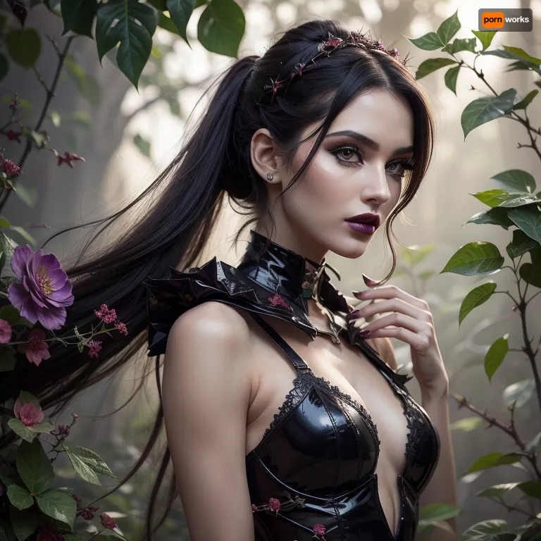 photorealistic image, 8K quality, Deathworld, Deadly Dark Jungle of Pyrrhus, ((many night glow carnivorous flowers, plants with poisonous thorns)), 22 yo beauty a young woman in an transparent suit, slim, natural round tits, with a gun in her hand, walks along a path, a thornwing sits on a tree branch, side view, ziprealism, score_9, score_8_up, 1girl, (girlfriend, exquisite beauty:1.2), (smug and eager, expressive eyes, mischievous eyes), (glossy black hair, intricate hairstyle), (delicate face, sharp chin, chiseled cheekbones, triangular face:1.2), (intimate esthetic), (sharp focus, focus on eyes, perfect eyes), catchlights, detailed eyes, (bold eyeliner, deep purple eyeshadow, dark lipstick), bashful pose, adorable pose, (flawless porcelain skin)