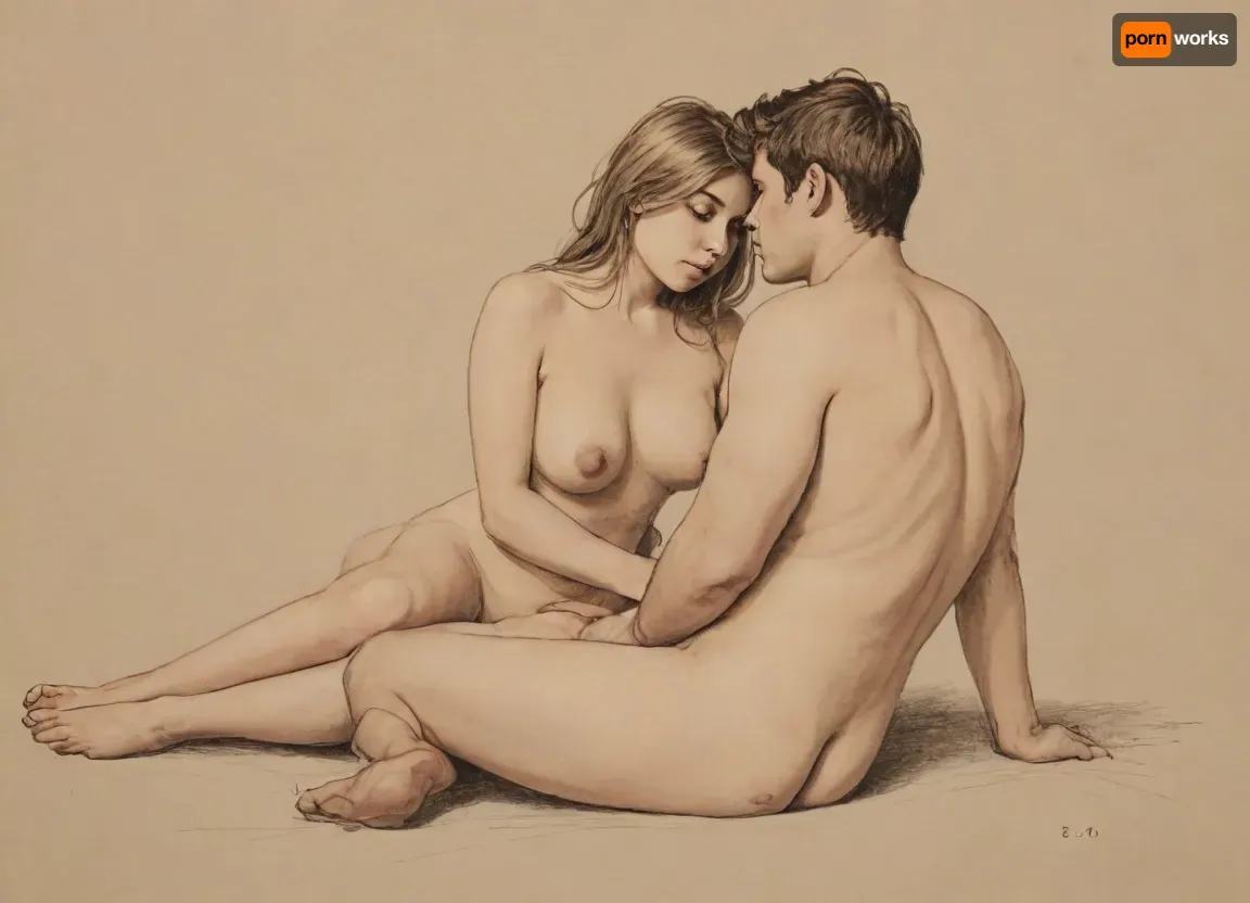 score_9, score_8_up, score_7_up, A detailed color pencil drawing with clean lines and meticulous shading, (sketch of a man and a nude girl:1.8), they are a romantic couple. she has long flowing brown hair. she is lying in his arms. She has soft features, and a serene smile. The drawing should have delicate shading and intricate details, capturing the essence of the subject with fine pencil strokes, background is be simple, allowing the focus to remain on the portrait itself, drawing, by, NTY, v0ng44g, sk3tch, .8>, she is curvy, sexy, small tits, thick waist, wide hips, big ass, fat thighs, short legs, light hair on pussy, chubby, (Teenager:1.2), romantic_couple_poses, <lora:sketch_it:1.3>, <lora:1365620_training_data:1.1>