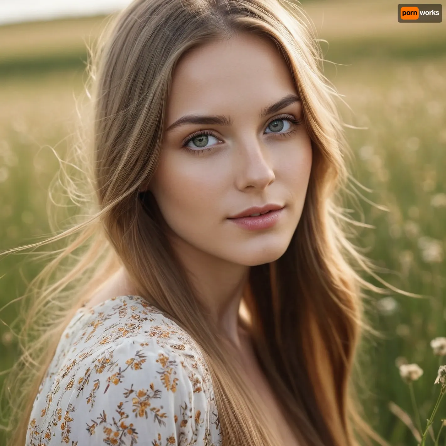 (high quality photographie), (detailed eyes), (detailed skin), (ultra sharp), one only beautiful tall 25yo woman, (woman11), long dark blonde hair, very straight hair, in summerdress on a sunny day on a meadow, no makeup, soft smile, focus on eyes