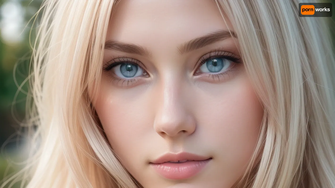 macro shot, close-up on face, 18 year old beauty, finnish supermodel, (skinny:1.1), extremely pretty, extremely beautiful, (extremely innocent), instagram model, blonde, high cheekbones, narrow chin, beautiful blue eyes, ultra smooth skin, flawless skin, semi-glossy skin, (pale ivory skintone:1), smooth silky long hair, NO makeup, ultimate realism, pink pussy, She should have a natural, sad and charming expression, illuminated by soft golden sunlight., the color scheme of which corresponds to the background, which should have a picturesque outdoor setting, perhaps a sun-drenched beach. Take a high-resolution photo using an 85mm lens to get an attractive angle, depth of field, soft front light, HDR, (muted colors:1.2), Canon RF 100mm F2.8L Macro IS USM