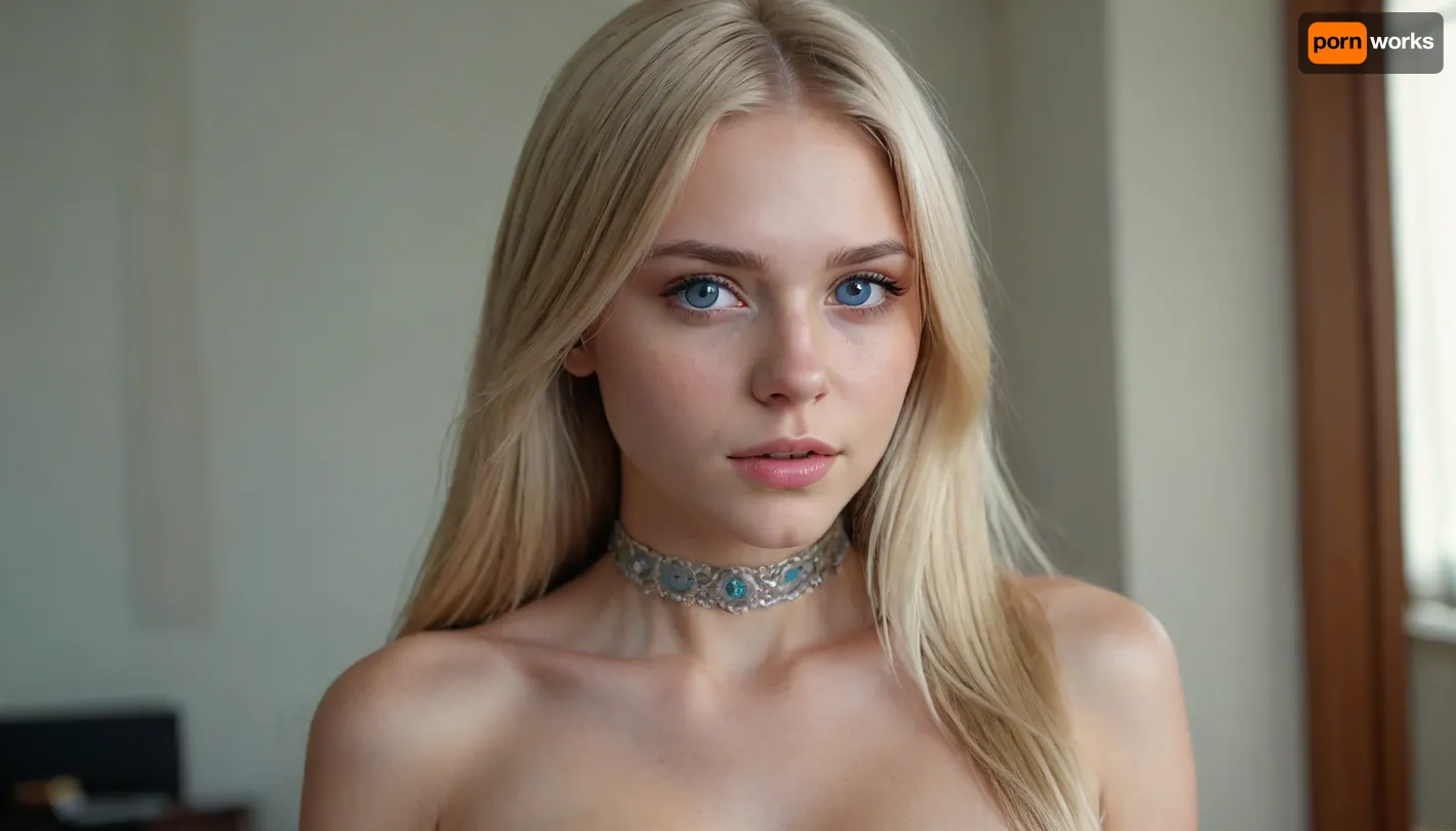 (extremely hot and sexy:1.7), 25yo woman., ((whole naked body in shot)), toned and average-height, fair skin and blue eyes, and, ((very long:1.5), blonde hair:1.5), (in a face-framing haircut:1.5), . wearing a slave collar, style is boho., <lora:detailed_notrigger:1.5>