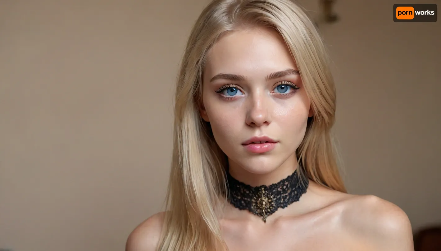 (extremely hot and sexy:1.7), 25yo woman., ((whole naked body in shot)), toned and average-height, fair skin and blue eyes, and, ((very long:1.5), blonde hair:1.5), (in a face-framing haircut:1.5), . wearing a slave collar, style is boho., <lora:detailed_notrigger:1.5>