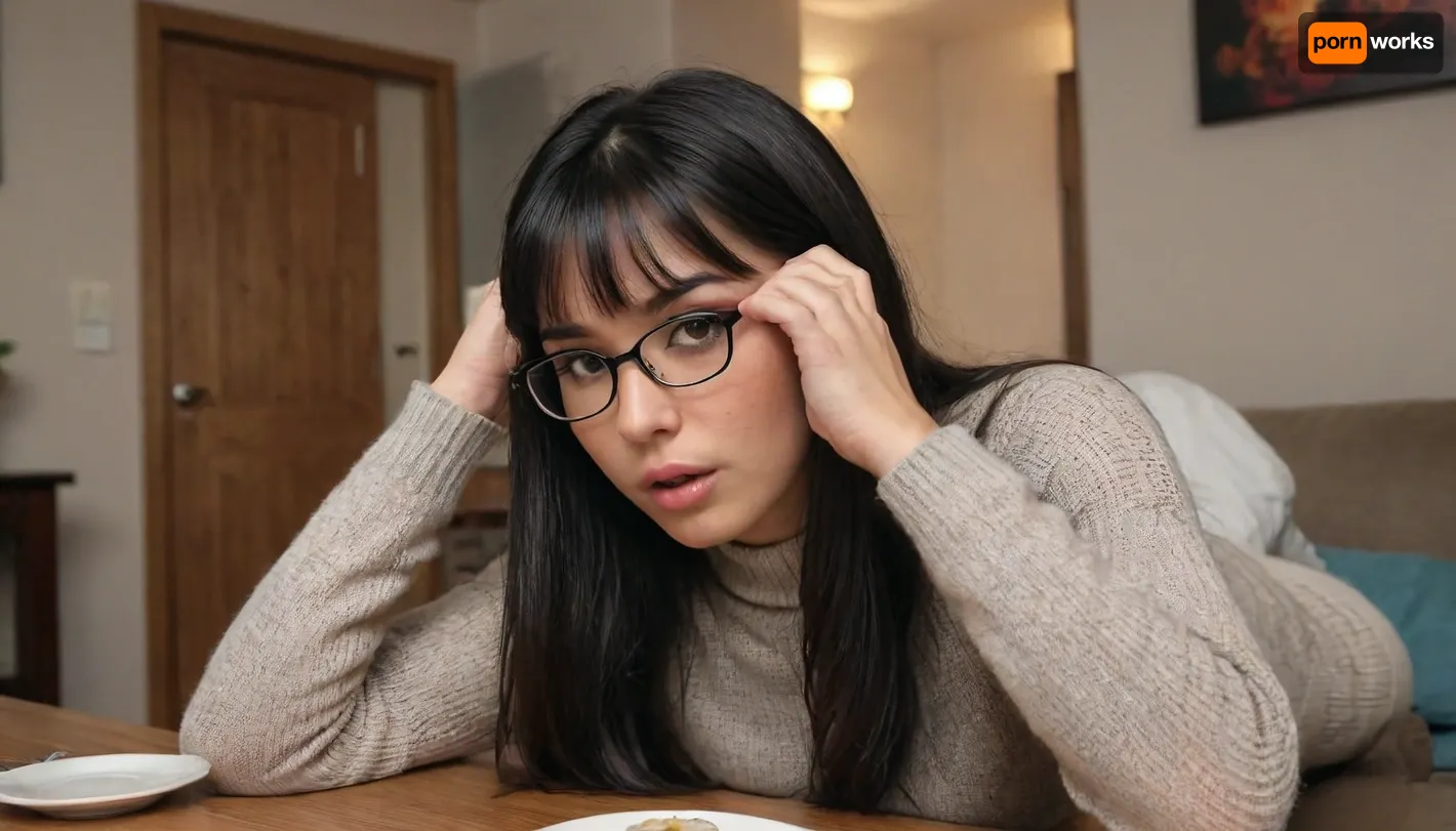 20 years old girl Mica, Mica on her knees, a man's dick on her face, holding her head, Mica is latina, black long hair with bangs, natural eyebrows, slim, glasses, knitted sweater, sucking dick, wideshot, family gathering, at dinner, low lights, sucking, cock, <lora:cockteaseLoRASDXL:.8> 20 years old girl Mica, Mica on her knees, a man's dick on her face, holding her head, Mica is latina, black long hair with bangs, natural eyebrows, slim, glasses, knitted sweater, sucking dick, wideshot, family gathering, at dinner, low lights, sucking, cock, <lora:cockteaseLoRASDXL:.8>