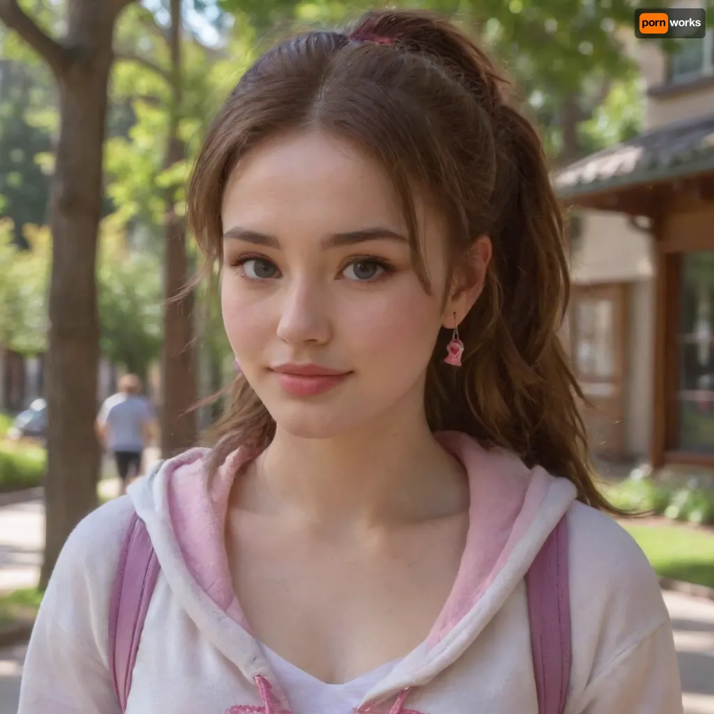 full body view, (full body view:1.8), 3/4 front view, 1 white woman 18 years old, long chestnut hair, hair tied to ponytail, wearing blue jeans, a pink hoodie, pink sneakers, backpack, small breasts, slender body, smile, very beautiful, cute face, (cute face:1.5), detailed face, (detailed face:1.8), long silver earrings, brown eyes, walking through a park area, sunny da, summer day, sunlight shining on her face, photo, of, a, sks, 4ng3l, sunlight, <lora:SDXL_BetterFaces-LoRA_v1:2>, <lora:289505_training_data:2>, <lora:591413_training_data:1.1>, <lora:LoRA-sunlight-sdxl:1.8>, <lora:926023_training_data:1.4>