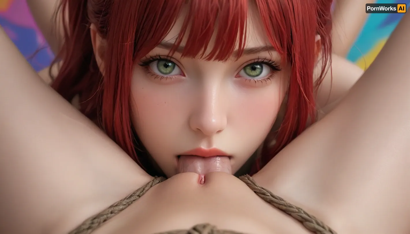 makimacm44, ringed, green eyes, red long hair ponytail, necktie, Russian male pov, e is fucking viewer's, stature, 20 year old, small elastic tits, hyper realistic, perfect mouth, vigina penetration, realistic dick in pussy, vaginal sex, slim body, narrow hips, slender, visible ribs, covered in tattoos, bliss, rolling eyes, orgasm, cock worship, huge penis, 8K, UHD, perfect body, perfect hands, realistic, best shadows, open mouth, goosebumps, full body, (perfectly upscaled image:1.5), cry, moan, pain, gaping, spread, perfect realistic pussy, cervix, shibari japanese bondage, shibari, japanese, bondage, rope, <lora:EnvyZoomSliderXL01:1>, <lora:makimacm44:1>, <lora:275923_training_data:1>