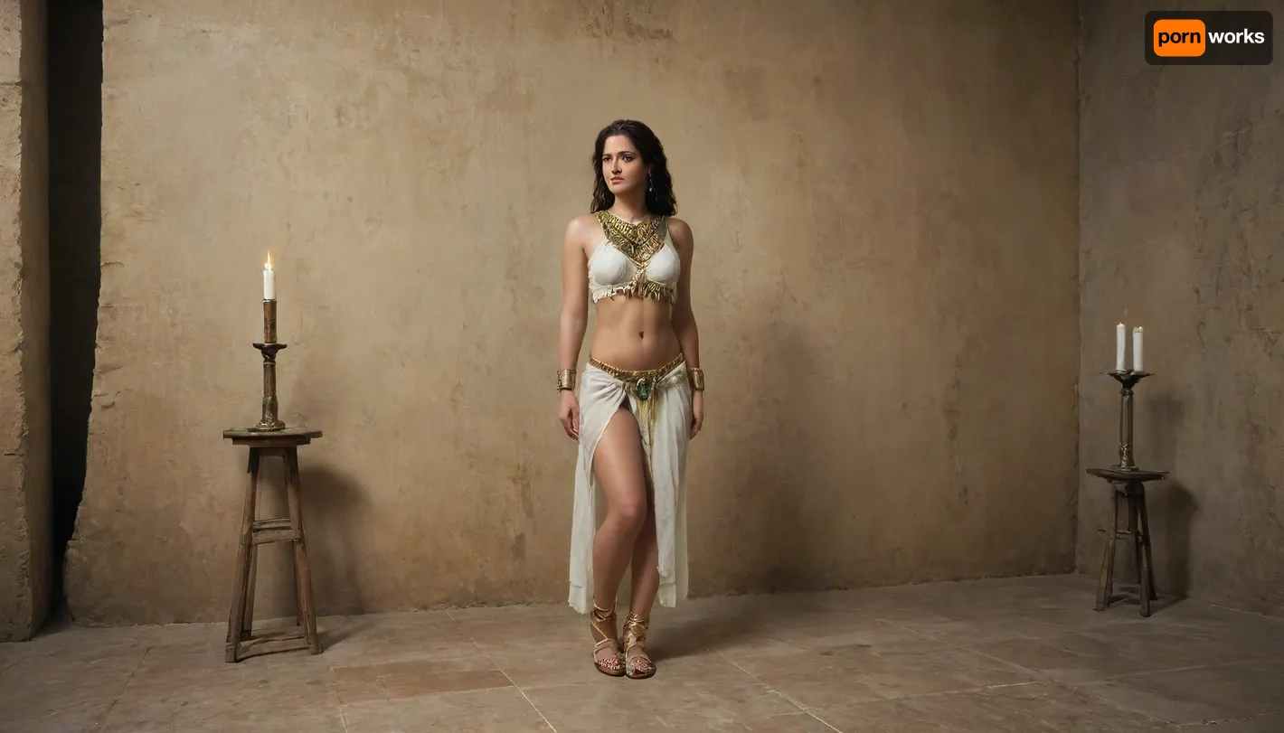 a full body oil on canvas painting, of a beautiful 30yr brunette woman with fringe hair, anorexic A captivating image of a woman in an Egyptian-inspired costume, standing in a grand, ornate hall, adorned with rich gold and teal colors, detailed carvings, and lit candles. Her detailed attire, featuring golden jewelry, and intricate sandals, evokes ancient Egyptian royalty, all within a dramatic, high-key lighting atmosphere. an oil on canvas painting, contest winner, figurative art, young woman with long dark, in style of Luis Royo, an airbrush abstract figurative art, <lora:flat_chested_v3.5:.5>, <lora:xl_more_art-full_v1:.5>, <lora:oil painting:.3>, <lora:Exposed-BP-4:.3>