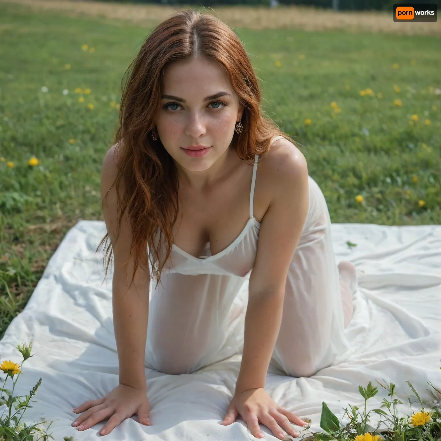 El abrazo de verano: el revelaje rural de una pelirroja en medio de flores amarillas