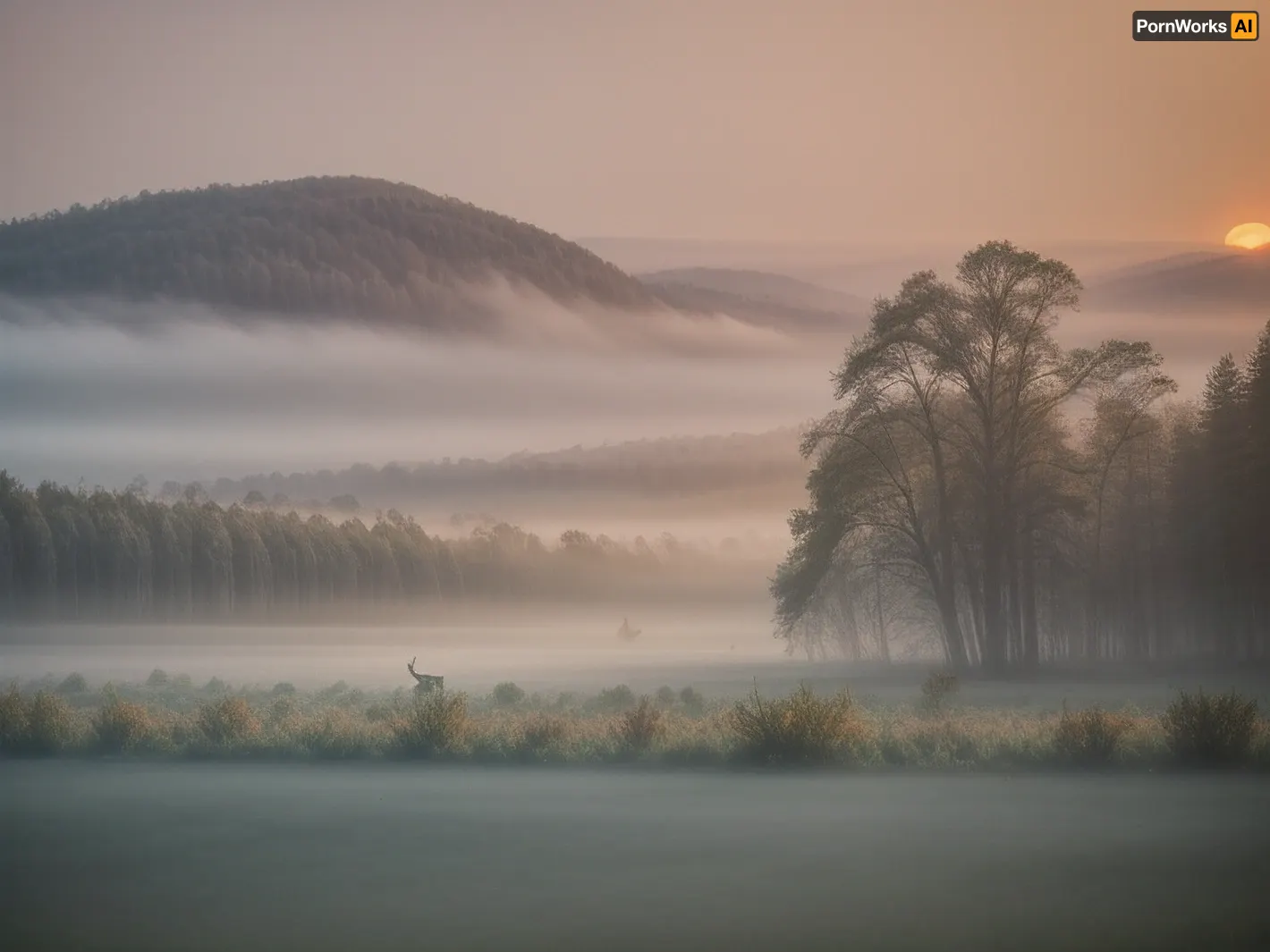 country, landscape in the fog, at the sunset, forest inhabited by beautiful strange animals like elves or unicorns, <lora:Background_Detail_v3:.8>, <lora:more_details:.8>