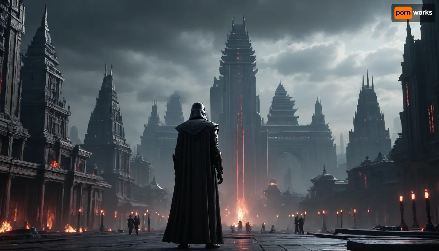 uber realistic image, fullcolor image, full body view, 8K quality, ultra detailed, masterpiece, Capital Darck Imair, Dromund-Kaas, citi, a giant dark futuristic city, super skyscrapers, a temple of the Dark Side, the Imperial Palace, everything has the imprint of the dark side of the force