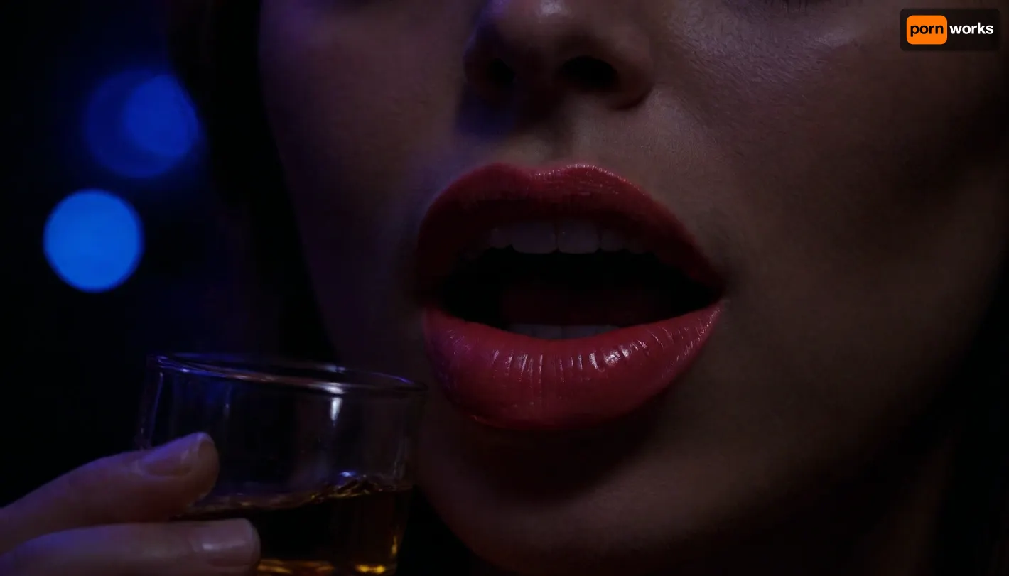 extreme closeup on lips, full pouty lips, glass of whiskey, at the bar, (style), DsktneXL, Fluorescence, Ultraviolet, lighting, Style, style, uv, tanning, bed, Bioluminescence, glowing, neon, dark, black, light, body, paint, <lora:392867_training_data:.8>, <lora:dark:.6>, <lora:uv style v2:.8>, <lora:SDXL_oral_v1-000009:.7>