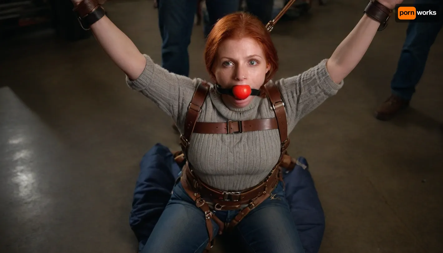 Redhead, gagged, ballgag, ball, gag, no lipstick, no makeup, high detail, natural skin, <lora:gagged-4e:1.4>