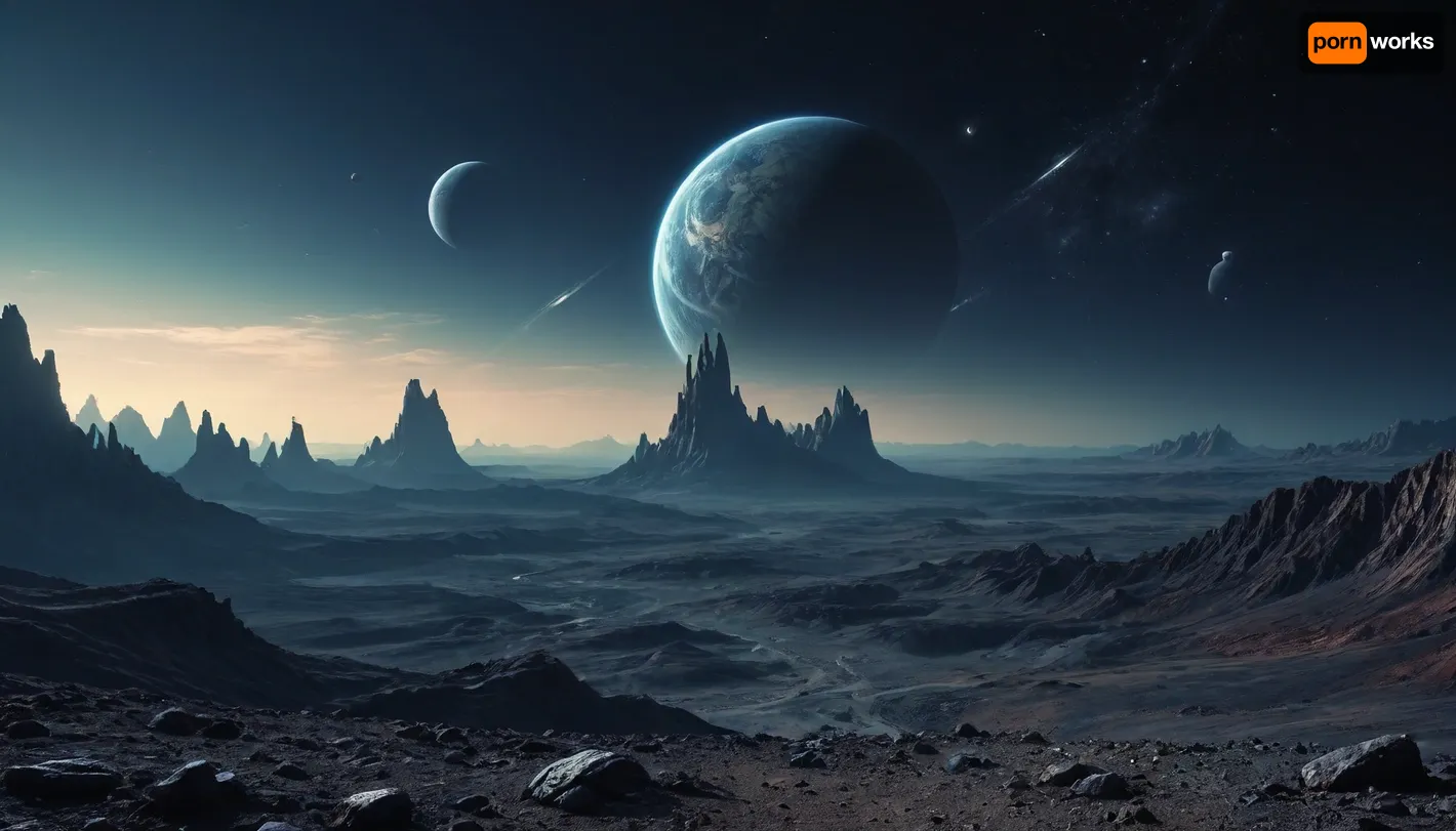 the distant future, incredible landscape, another planet, Dark blue