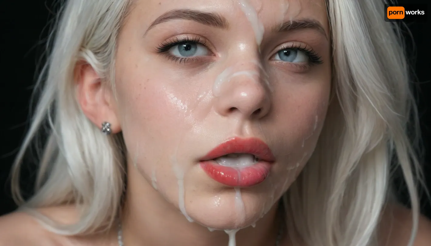 (Macro photo), (extreme close up:1.2), front view, Photorealistic, high resolution, professional photography, close-up of lips, red lipstick, short smooth blonde bobcut hair, topless, cum dripping from chin, tongue sticking out, black background., (Cum details), realistic cum, Prominent cum, (white cum:1.7), cum on, (Cum flows:1.2), (cum on body:1.3), cum on head, (cum on face:1.3), bukkake, ((body covered with semen)), cum, face, Face covered in cum, (A lot of cum:1.5), <lora:JustCum:.9>, <lora:cum_in_eye_deepmind:.9>