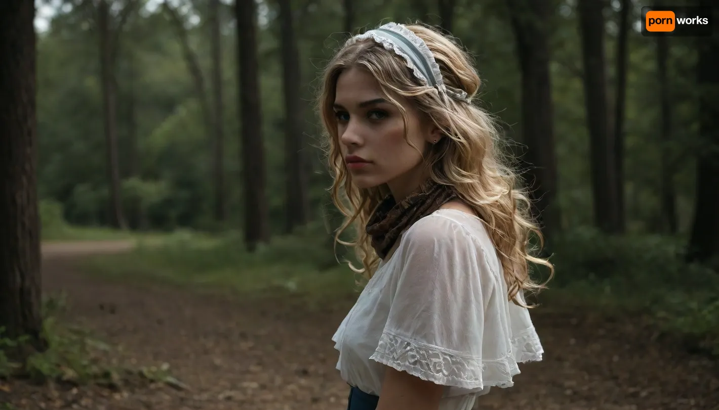 photorealistic, (raw photo:1.3), 85mm profile shot, f/1.8, cinematic lighting, sharp focus, dreary, naturalistic setting, exterior of a small cabin cira 1630's, 1woman, model wears a damp puritan light blue linen shift dress, nipples visible from the damp, her puritan bonnet loose around her neck, (sorrowful gaze:1.4), (repressed expression:1.3), (closed mouth expression:1.3), (24 years old:1.1), (lean:1.1), (ectomorph:1.1), (5'9" height:1.1), (tall stature:1.1), healthy build, (long wavy blonde hair:1.3), center part, voluminous waves, light blonde hair, soft curls, shiny hair, (light blue eyes:1.1), (smokey brown eyeshadow:1.2), winged eyeliner, high cheekbones, natural fair skin, subtle contour, (clear matte lipstick:1.2), defined eyebrows, (shallow depth of field:1.2), DSLR photograph, 4k, insanely detailed, 1600's, era, pilgrim, girl, long, ankle, length, kirtle, skirt, sleeved, shirt, white, wimple, head, scarf, coif, boots, <lora:add-detail-xl:.7>, <lora:EnvyBetterHiresFixXL01:.8>, <lora:dark:.8>, <lora:Anime_Colonial_American_Pilgrim_Style:1>