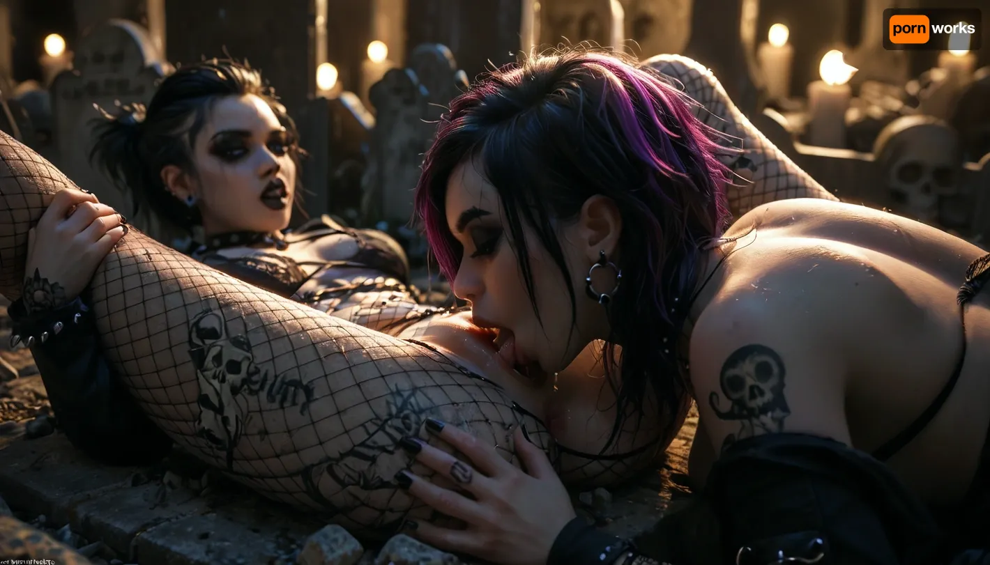 (panoramic), 8K UHD, realistic masterpiece, maximum quality, maximum details, maximum realism, score 9, score 8 up, score 7 up, (cemetery, crypt, skulls), (gothgirl), (goth fashion, punk, fishnet tights:1.2), (pussy licked, lesbian, cunnilingus), (laying on back, arms spread, legs spread), (bound by ropes:1.2), Endless_Up_SDXL_Neg, aw0k, illuminate, sggirl, emo, tattoo, pale, cold, lighting, blue, hair, red, purple, <lora:MJ52:1.4>, <lora:dark:1.4>, <lora:mjilluminate-000010:.9>, <lora:SG_emo_girl_SDXL:.9>