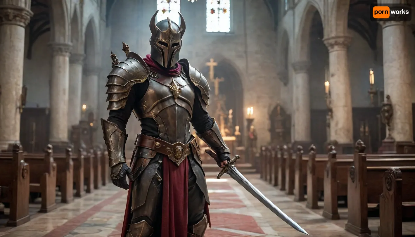 a small, demon hunter, big sword, in church, armor, full body, monroesweet, 4ng3l, face, <lora:Katerina_Kozlova_AKA_Monroe_Sweet_V3:.8>, <lora:SDXL_BetterFaces-LoRA_v1:.8>
