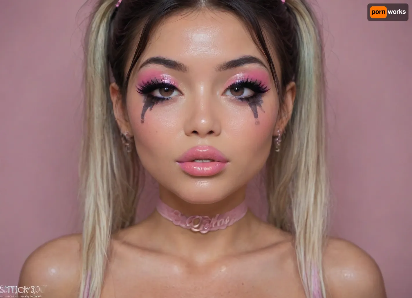 high detail of the face, girl, filipina, (asian face:1.9), (very skinny), bimbo slut, (hairstyle with five pigtails and straight bangs, shiny light green hair), (very big plump lips), purple color eyes, beautifull eyes, artificial eyelashes, rounded big breasts, (flat cheasted:1.4), (bimbo makeup, intense saturated glossy lipstick:1.5), show nude tits, stockings, heels, in a bedroom lying on her back, She pushes until her pussy even starts to prolapse! Her pussy even opens up on its own from the pressure! She grunting as she tries to push so hard. She sticks her fingers in her ass to stretching it wide open to show her beautiful anal flower and hold it there for you to stare at! It looks like a red rose coming out of her ass!, seductive, at night, sweet tiny butt, jewellry, bracelets, necklaces, nipple ringsnipple, nipple ringsnipple rings, pussy view, slit pussy, full, body, tattoo, <lora:FBT-000002:.8>