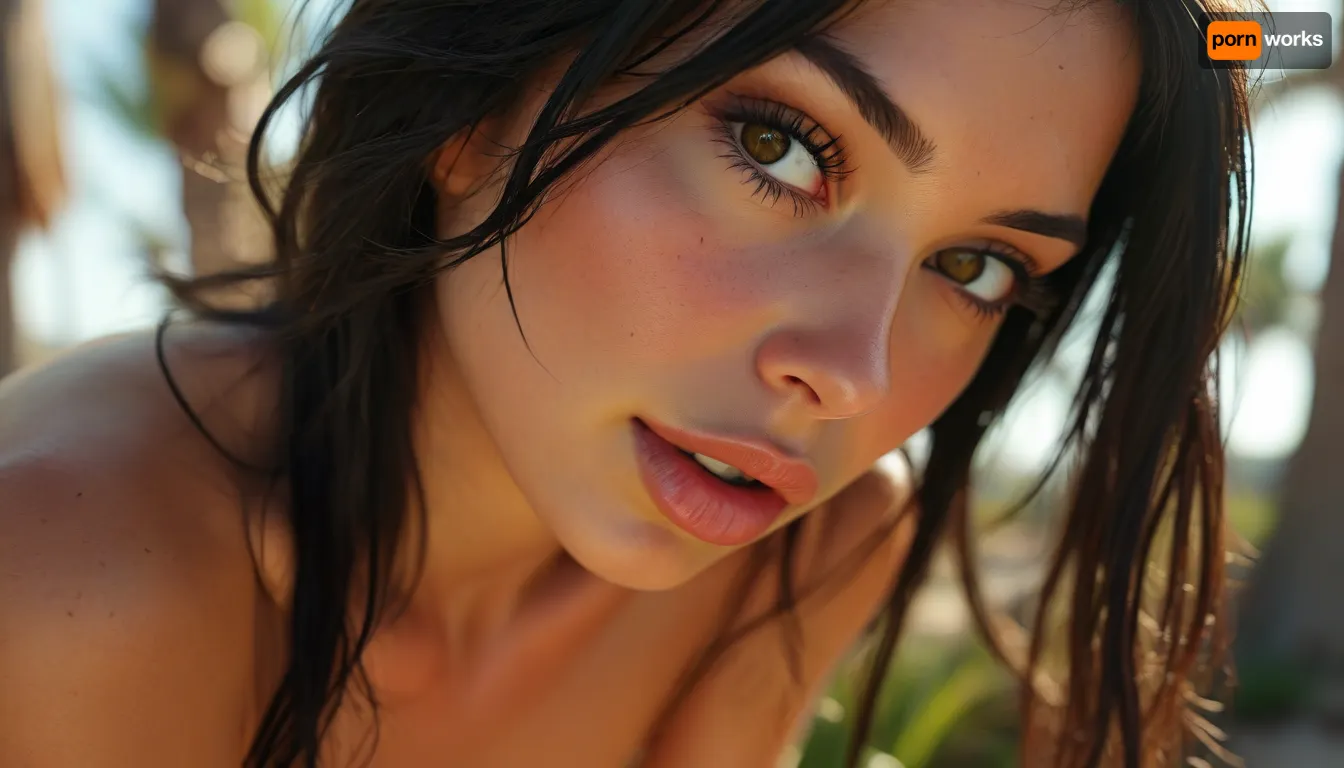 Masterpiece, close up, 30 year old athletic beauty, soft nude body, long straight black hair, orgasm, pleasure, arousal, o face, mouth half open, eyes half closed, medium breasts, (((bent down))), ultimate realism, sunny day, palm trees, realistic detailed skin texture, focus on realistic face, ((stunning dark brown eyes)), Sun-kissed skin, nsfw, scenic, but, <lora:BUT_SDXL_SHS:.8>, <lora:MJ52:.8>