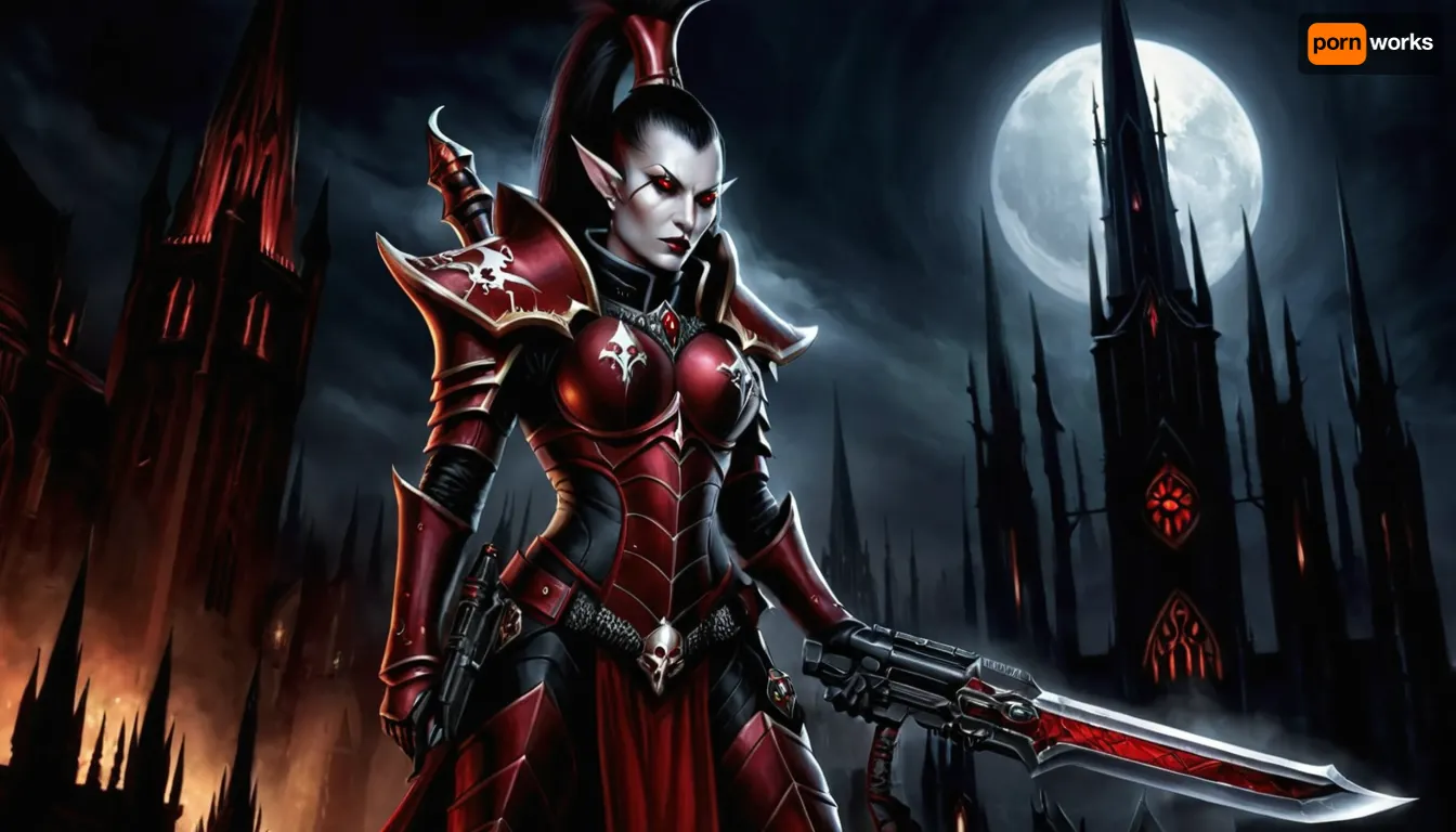 (A dark and alluring female Dark Eldar warrior, clad in sleek, sinister armor with sharp edges and dark metallic tones, glowing red eyes, intricate alien tattoos, wielding a wicked curved blade and a splinter pistol, standing confidently in the shadowy, gothic cityscape of Commorragh, with a background of dark spires and eerie glowing lights, exuding deadly elegance and malevolent grace, highly detailed, fantasy sci-fi art, dramatic lighting), They fight each other to the death

Create a detailed and dynamic illustration of a Sister of Battle, (Adepta Sororitas), from the Warhammer 40, 000 universe. She should be depicted in her iconic power armor, wielding a bolter and a flamer, embodying fierce devotion and unyielding faith. The background should evoke a grimdark sci-fi battlefield with gothic architecture and war-torn environment. Emphasize her role as a holy warrior fighting for the Emperor, showcasing both strength and piety., adepta, sororitas, <lora:adepta_sororitas_xl_v1:.8>, <lora:Drukhari-000006:.8>