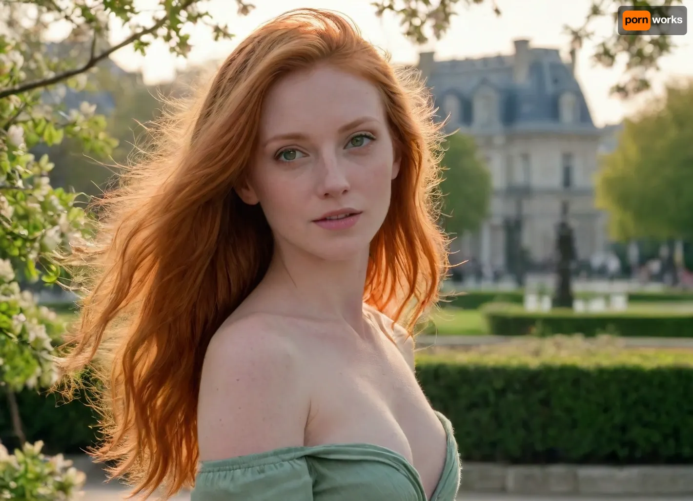 dark cinematic moody photo of beautiful sexy very slender 33 year old woman, (redhead:1.5), (full body:1.5), tiny breasts, no makeup, (green eyes:1.5), very long hair, hands in her hair, Freckles_XL, freckles, (green eyes:1.3), extremely long hair, bony, shaved pussy, (sunset:1.3), Golden hour lighting, sun rays, hair in the wind, smile, (((background is the Tuileries Garden, hedges, bushes, cherry blossom trees, magnolia trees, Paris, horizon))), fountain in distance, freckle, Freckles, Eye-catching sunset, <lora:Freckles_XL:1.3>, <lora:eye-catching_sunset:.8> dark cinematic moody photo of beautiful sexy very slender 33 year old woman, (redhead:1.5), (full body:1.5), tiny breasts, no makeup, (green eyes:1.5), very long hair, hands in her hair, Freckles_XL, freckles, (green eyes:1.3), extremely long hair, bony, shaved pussy, (sunset:1.3), Golden hour lighting, sun rays, hair in the wind, smile, (((background is the Tuileries Garden, hedges, bushes, cherry blossom trees, magnolia trees, Paris, horizon))), fountain in distance, freckle, Freckles, Eye-catching sunset, <lora:Freckles_XL:1.3>, <lora:eye-catching_sunset:.8>