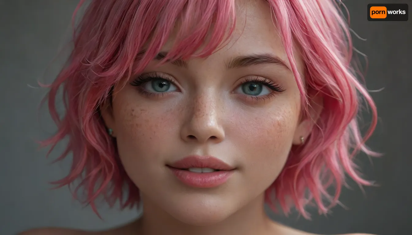 19 years old, Asian girl, slanted eyes, short straight hair, well made up, freckles on the cheeks, prostitute makeup, happy face, provocative face, hrglw, glow, pink neon, long, hair, very, <lora:glowing_hair-000006:.8>, <lora:eGirls_XL_v1:.8>, <lora:LiquidCloud_液流云_SDXL_V1:.8>, <lora:435733_training_data:.8>, <lora:pinkhair_SDXL-000004:.8>