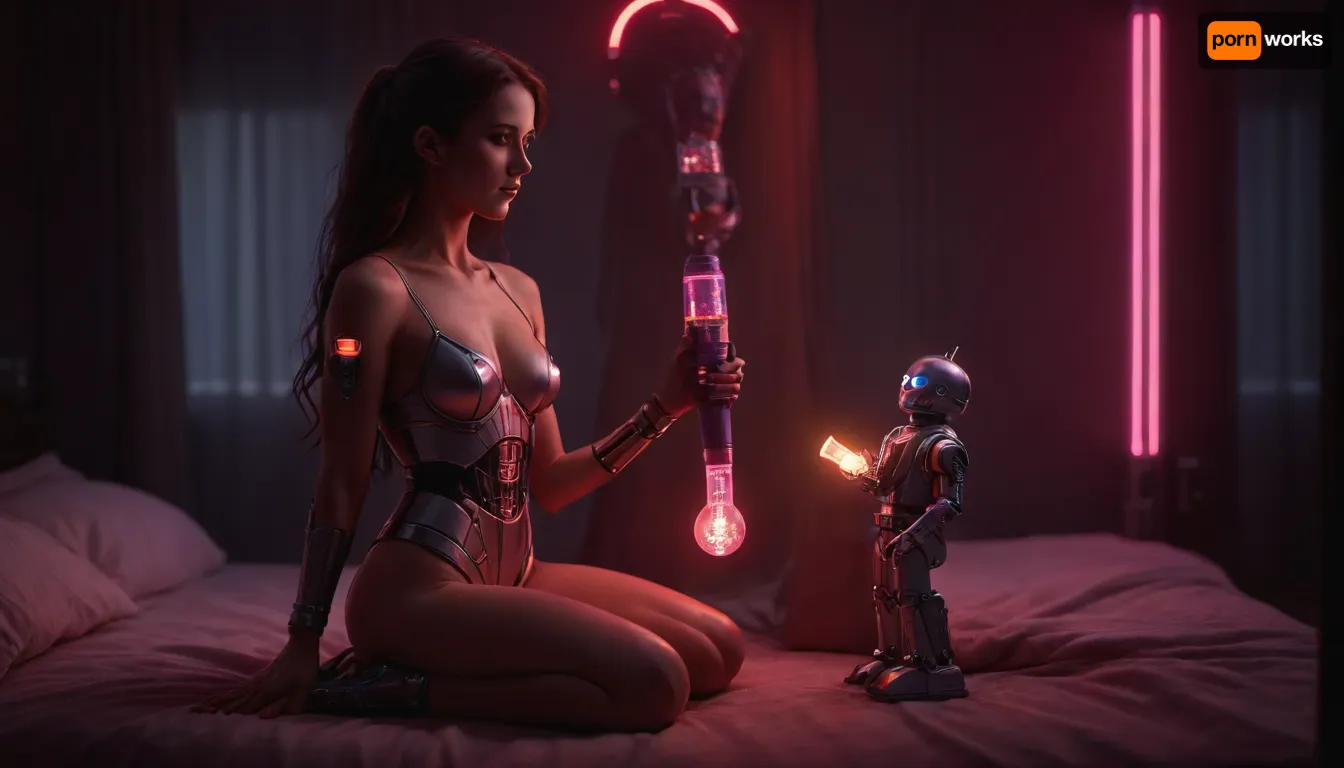 photorealistic, A futuristic vision from the year 3056, full body view of a sexy, slim housewife of the future has time-appropriate sex through artificial stimulation, sexually aroused and moaning, she enjoys the machine sex, (masculine sex-droid holds glowing dildo:1.8), (sex machine:1), (glowing dildo in hand:1.5), teasing, (shaking orgasm:1), pulsating pussy, pubic hair, glowing dildo, (perfect asshole:1.7), lustful, squirting, sweaty skin, fucked by machines and robots, flux-style, DonMSp3ctr4lXL, mad-2cbrrm, mad-1cbrrm, <lora:aidmaFluxStyleXL-v0.2:.8>, <lora:DonMSp3ctr4lXL-000008:.8>, <lora:Neon_Cyberpunk_Cyberarm_SDXL:.8>