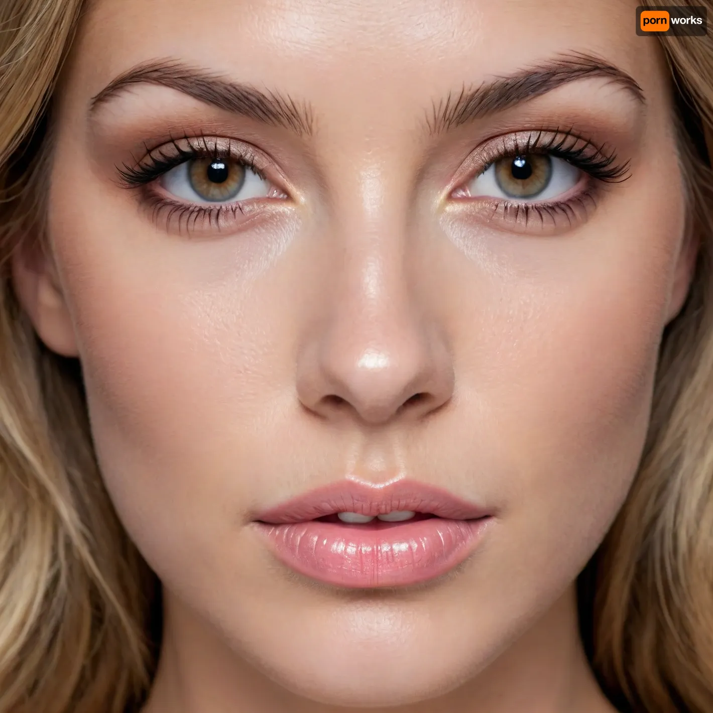 Here is a detailed description of the face in the image provided, suitable for input into an image generator, Facial Features, Overall Impression, A mature, symmetrical face with defined features and professionally applied makeup.
Skin, Fair to light skin tone. Texture appears smooth, likely enhanced by makeup. Some subtle signs of aging around the eyes and forehead, (fine lines), .
Eyes, Almond-shaped, medium-sized eyes with a warm brown iris. The makeup emphasizes the eyes with dark eyeliner on the upper lid and subtle eyeshadow. Well-defined eyebrows with a natural arch, filled in to enhance their shape.
Nose, Medium-sized, straight nose with a slightly rounded tip. The bridge of the nose is well-defined.
Mouth, Medium-sized lips with a natural pink color. The upper lip is slightly thinner than the lower lip.
Cheeks, Defined cheekbones, subtly highlighted with blush to add warmth and contour.
Jawline, A soft, slightly rounded jawline.

Hair, Dark brown, almost black hair is styled in a somewhat formal, semi-updo.
The hair is wavy and pulled back from the face with some loose strands framing the face.