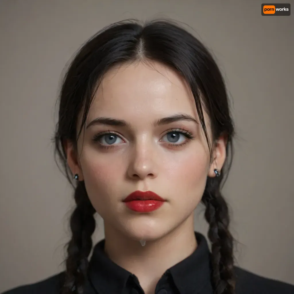 facing camara, 1 girl solo, sppoky moonlight mansion in distance, (intricate detailed Wednesday Addams face), intensely proud expression, (huge dark eyes with detailed black iris:1.2), dark bllod red lipstick detailed high collar buttoned black gothic top, very long very thick black briaded pigtails hair, several strings of thick lumpy white cum splashed across her face, after messy bukkake, several strings of thick lumpy white cum splashed over her hair, cum dripping, high detail, sharp focus, perfect lighting, awesome, dslr, 4k high quality. extra detail, extra sharp, magical, perfect moment, natural skin, pores, w3dn3sd4y, <lora:Wednesday-Jenna SDXL1.0:.8>