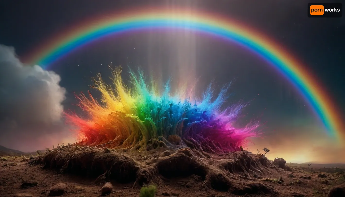 (mycelium network), hmiracle, rainbow light circeled in open universe, orbit, rainbow storm, rainbow fire, rainbow air, rainbow earth