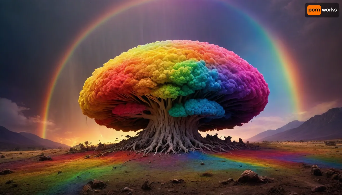 (mycelium network), hmiracle, rainbow light circeled in open universe, orbit, rainbow storm, rainbow fire, rainbow air, rainbow earth