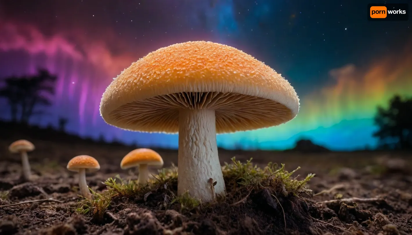 look to microscope, (glowing mycelium, mushroom storm), miracle, rainbow light circeled in open universe, orbit, rainbow storm, rainbow fire, rainbow air, rainbow earth